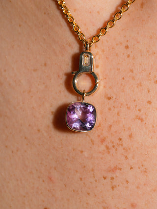 Party Punch Pink Amethyst Cushion Cut Charm in Yellow 14k Gold