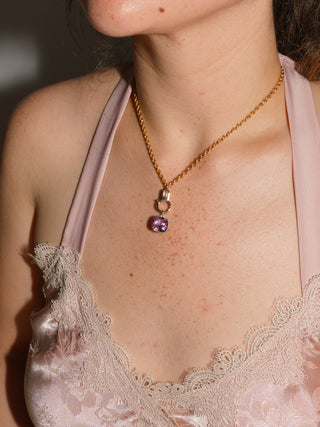 Party Punch Pink Amethyst Cushion Cut Charm in Yellow 14k Gold