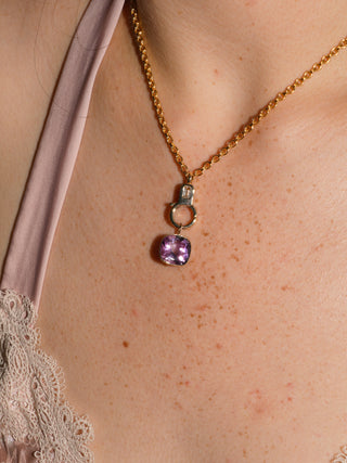 Party Punch Pink Amethyst Cushion Cut Charm in Yellow 14k Gold