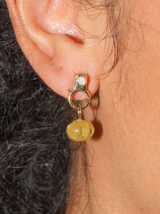 Opal Lobby Earrings in Yellow 14k Gold