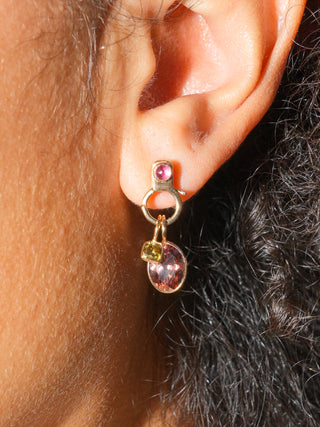 Pink Tourmaline Lobby Earrings in Yellow 14k Gold