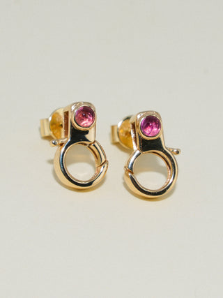 Pink Tourmaline Lobby Earrings in Yellow 14k Gold